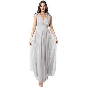 Maya Deluxe Maxi-jurk voor dames, met ruches, schouderdetail, bruidsmeisje, zacht groen, 8