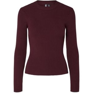 PIECES - Gebreide Trui - Wijnrood - Slanke Pasvorm - Lange Mouw