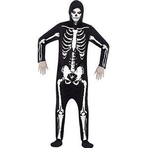 Kostuum skelet zwart met capuchon overall, large