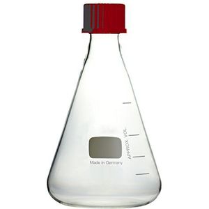 Erlenmeyer-zuiger GL32 250 ml met witte graduering en schroefdop, gemaakt van borosilicaatglas 3.3, complete verpakkingseenheid