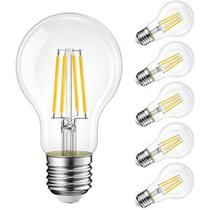LVWIT A60 E27 LED Filament Lamp, Niet Dimbaar Energiebesparend, Retro Klassiek Decor, 806Lm, 2700K Warm Wit, Vervang 60 Watt, 6/9/12 Pack