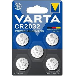 VARTA Batterijen Knoopcel CR2032, verpakking van 5, Power on Demand, Lithium Coin, 3V, kindveilige verpakking, voor kleine elektronische apparaten - horloges, autosleutels [Exclusief bij Amazon]