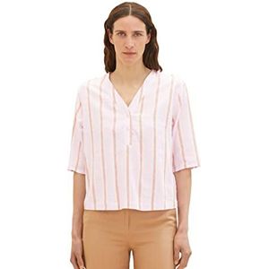 TOM TAILOR Dames linnen tunica blouse, 31954 - Lilac Brown Vertical Stripe, 42