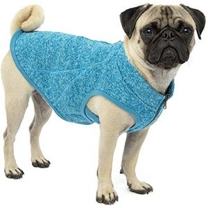 Kurgo Core Hondentrui, het hele jaar door trui voor honden, hondenfleece vest, gebreide fleece huisdierjas, fleece voering, lichtgewicht, ritssluiting voor harnas, verstelbare hals, blauw, extra klein