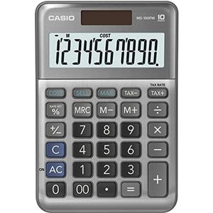 Casio Bureaurekenmachine MS-100FM, 10-cijferig, belastingberekening, cost/sell/margin, aluminium front, teken vervanging, zonne-energie/batterij