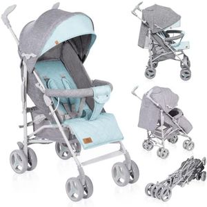 LIONELO Irma opvouwbare wandelwagen, ultralichte constructie 7kg, voor kinderen tot 15 kg, rugleuningverstelling, verstelbare handgreep, 5-punts veiligheidsgordels, snel inklapsysteem, geveerde wiele (Grijs en Munt)