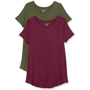 Amazon Essentials Dames tuniek met korte mouwen en ronde hals, 2 stuks, bordeaux/donker olijf, medium