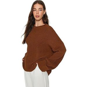 Trendyol Regular sweater voor dames, rechte lange mouwen, bruin, M