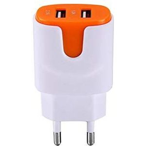 Netadapter kleur USB voor iPhone 11 tablet, dubbel stopcontact, 2 poorten, AC oplader (oranje)