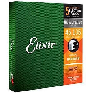Elixir® Strings vernikkelde stalen snaren voor vijfsnarige basgitaar met NANOWEB®-Coating, lange nek, licht/medium (.045-.135)