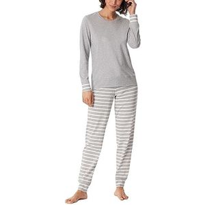 Schiesser Dames pyjama lang 100% katoen met manchetten pyjama set, grijs melange, 50, Grau Melange, 50