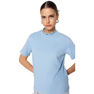 Trendyol Vrouwen Regular Standard Crew Neck Geweven T-shirt, Blauw, XS