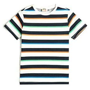 Koton Boys's Gestreept T-shirt met korte mouwen en ronde hals, Veelkleurig (mix), 6-7 Jaar