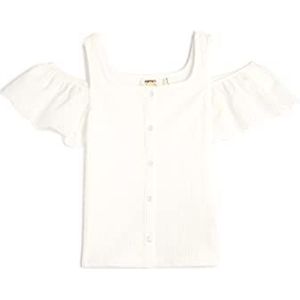 Koton Girls T-Shirt Ruffle Cut Out Detail Button Sluiting Ronde Kraag, wit (000), 7-8 Jaar