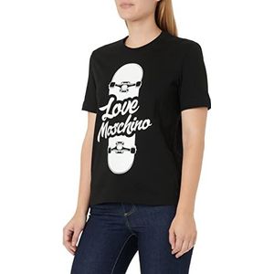 Love Moschino T-shirt voor dames, regular fit, korte mouwen, met glanzende skateboardprint, zwart, 42