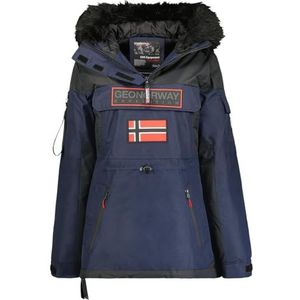 Geographical Norway Bruna Lady Lange parka dik warm dames herfst winter - dunne jas met capuchon imitatiebont - winddichte jas - elegant donsjack voor dames (marineblauw 2XL), Marineblauw, XXL