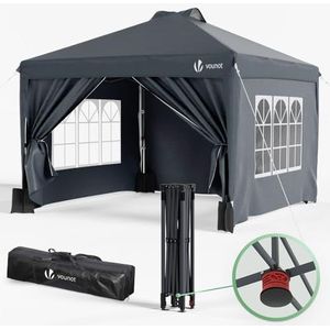 VOUNOT Tuinpaviljoen, 3 x 3 m, pop-up tent, opvouwbaar, met wanden, waterdicht, uv-bescherming, ademend, in hoogte verstelbaar, met draagtas, eenvoudige installatie, grijs