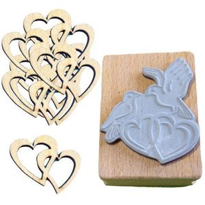 Petra's knutsel-News A-SP57HD57 set om kaarten te maken""dubbel hart"" bestaande uit 1 stempel en 10 x houten deel dubbel hart 30 mm