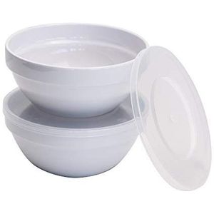 APS ""CASUAL"" bowl set, 2 kommen van vrijwel onbreekbaar melamine met deksels, veelzijdige, stapelbare kunststof kommen, Ø 14 cm, hoogte 6,5 cm, inhoud 0,5 liter, wit
