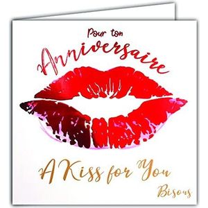 Vierkante kaart voor de verjaardag A Kiss for You Bisous Bises lipgloss, rode lippen, glanzend