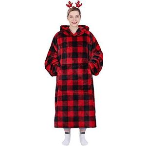 Waitu Draagbare deken hoodie sweatshirt geschenken voor volwassenen en kinderen, super warme en gezellige gigantische hoodiedeken voor dames en heren, flanellen deken met mouwen en gigantische zak -