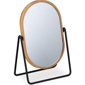 Tafelspiegel - Ovaal - Bamboe Frame - Zwarte Metalen Stand
