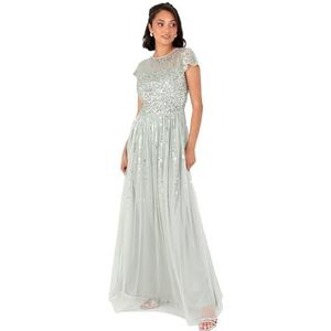 Maya Deluxe Maxi-jurk voor dames, ronde hals, kapmouw, gestreept, pailletten, verfraaid tule, A-lijn, avondgelegenheid, baljurk, Groene Lelie, 42