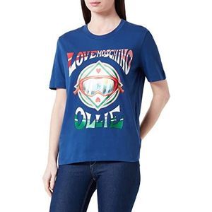 Love Moschino Dames Regular Fit Short-Sleeved with Glitter Ollie Transfer Print T-Shirt, Blauw, 48