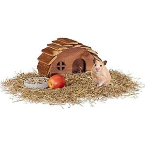 Relaxdays hamsterhuis, hout, klein, knaagdierhuis voor hamster, muis, accessoire hamsterkooi, ca. 17x25x15 cm, natuur