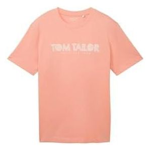 TOM TAILOR Basic T-shirt voor heren met logo-print, 12642 - Hazy Coral Rose, L