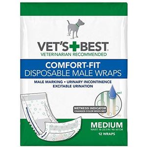 Vet's Best Comfort Fit Wegwerp luiers voor mannelijke honden | Absorberende mannelijke wraps met lekvrije pasvorm | Medium 12-verpakking