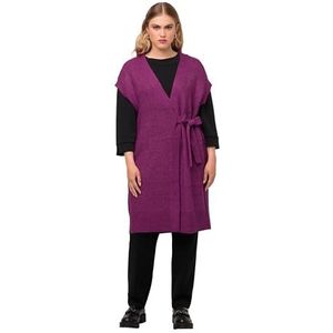Ulla Popken, Dames, grote maten, lang gebreid vest met riem, Donker sering, 46/48 Grote maten