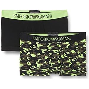 Emporio Armani Underwear Men's 2 Pack Classic Patroon Mix Elastische Band 2-Pack Trunk, Camou/Zwart, S