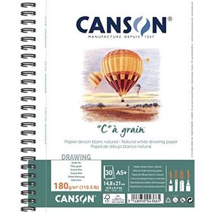 CANSON C"" korrel, wit tekenpapier, fijne korrel, 180 g/m², 110,5 lb, spiraalalbum, grote pagina, A5-14,8 x 21 cm, natuurlijk wit, 30 vellen