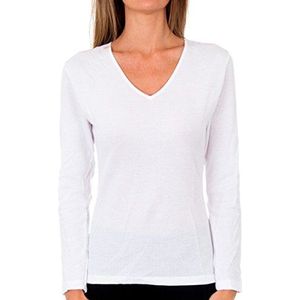 Playtex 1 x thermoshirt voor dames, lange mouwen, 100% katoen, dubbellaags, Wit (wit), M
