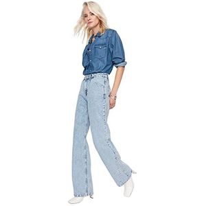 Trendyol Dames hoge taille wijde pijpen jeans, lichtblauw, 40, Lichtblauw, 66