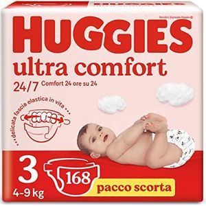 Huggies Ultra Comfort, luiers maat 3 (4-9 kg), Disney-design, voorraadverpakking, 168 stuks