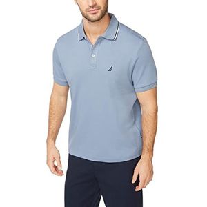 Nautica Men's Classic Fit Short Sleeve Dual Tipped Collar Polo Shirt, Lake City Blue, X-Large