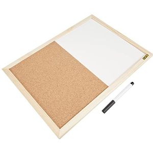 Bi-Office Budget houten frame combinatiebord, kurk- en whiteboard droogdoek-memobord, 40 x 30 cm