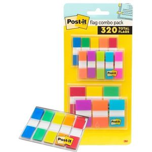 Post-it Vlaggen Combo Pack, 4 On-The-Go Dispensers/Pack, 120 .94"" breed en 200 .47"" brede vlaggen, diverse kleuren (683-XL1)