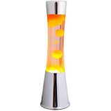 Fisura - Lavalamp. Lamp met ontspannend effect. Inclusief reservelamp. 11 cm x 11 cm x 39,5 cm. (Oranje, chroom)