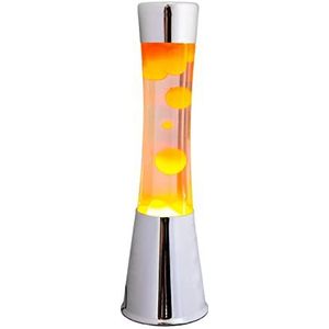 Fisura - Lavalamp. Lamp met ontspannend effect. Inclusief reservelamp. 11 cm x 11 cm x 39,5 cm. (Oranje, chroom)