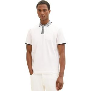 TOM TAILOR Piqué poloshirt voor heren met borstzak, 10332 - Off White, S