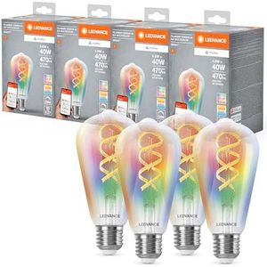 LEDVANCE SMART+ MATTER LED lamp, compatibel met Google, Alexa, Apple, wit glas, 4,8W, 470lm, E27-fitting, gekleurd licht & wit licht, app- of stembediening, levensduur tot 15.000 uur, 4-pack