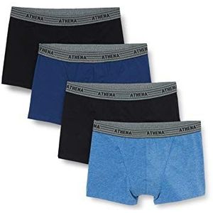 ATHENA Basic Coton Boxer voor heren, verpakking van 4 stuks, meerkleurig (blauw/neer/blauw/neir), 3XL