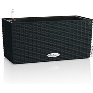 LECHUZA -Plantenbak Balconera Cottage 40 grafietzwart, balkonbak met irrigatiesysteem, waterniveau-indicator en planteninzetstuk, vlechtlook, 40 x 19 x 19 cm, 15475