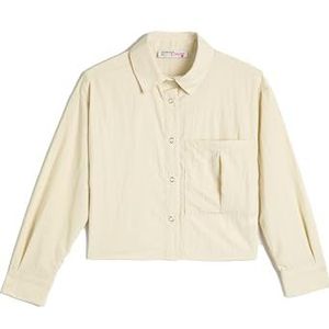 Koton Meisjes's Long Sleeve Wide Single Pocket Snap Button Detail Shirt, ecru(010), 13-14 Jaar