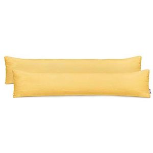 DecoKing Amber-kussenslopen 20 x 120 cm, jerseykatoen, rits, geel, 2 stuks