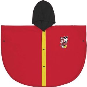 Waterdichte Mickey Mouse poncho voor kinderen, maat 5/6 jaar, kleur rood met capuchon in zwart, van pvc met knoopsluiting, origineel product ontworpen in Spanje, Rood, 5-6 Jaar