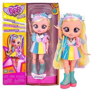 BFF BY CRY BABIES Jenna Verzamelbare pop met lang haar, stoffen kleding en 9 accessoires, leuk speelgoed voor meisjes en kinderen vanaf 5 jaar